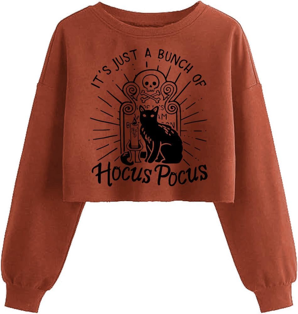 Women'S Witch Crop Sweatshirt Fall Halloween Vintage Graphic Lantern Long Sleeve Pullover Spooky Season Sweatshirt