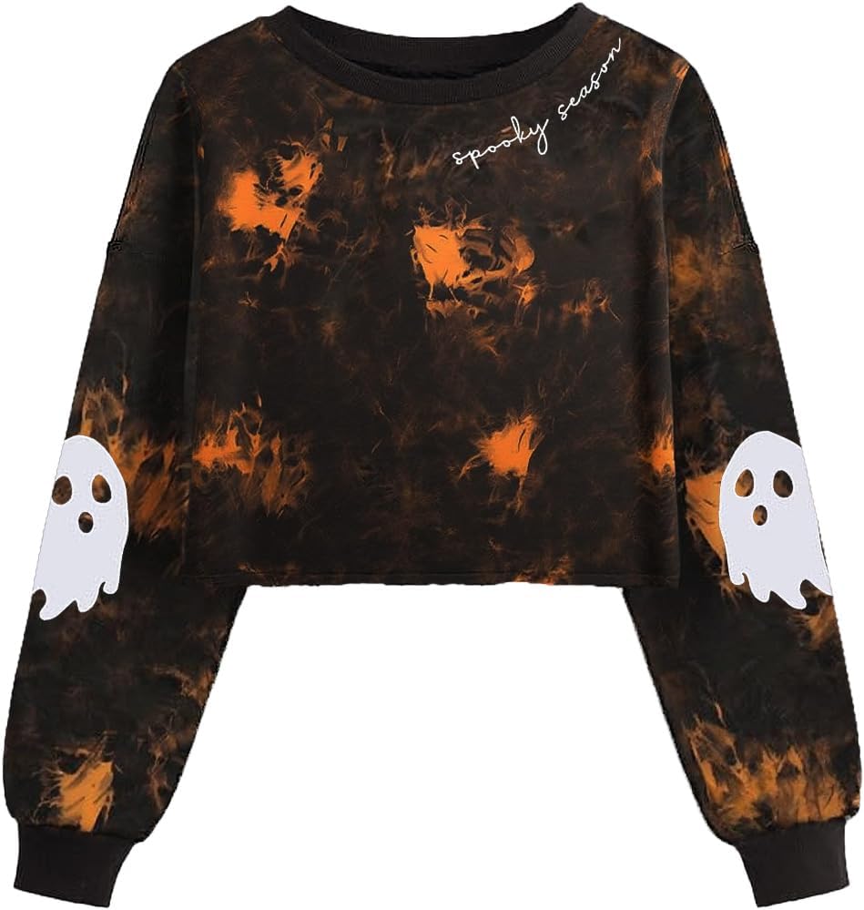 Women'S Witch Crop Sweatshirt Fall Halloween Vintage Graphic Lantern Long Sleeve Pullover Spooky Season Sweatshirt