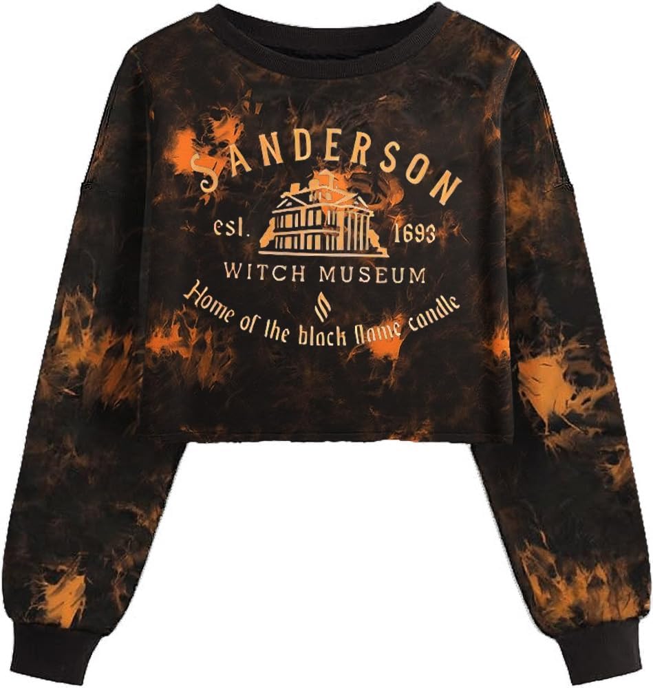 Women'S Witch Crop Sweatshirt Fall Halloween Vintage Graphic Lantern Long Sleeve Pullover Spooky Season Sweatshirt