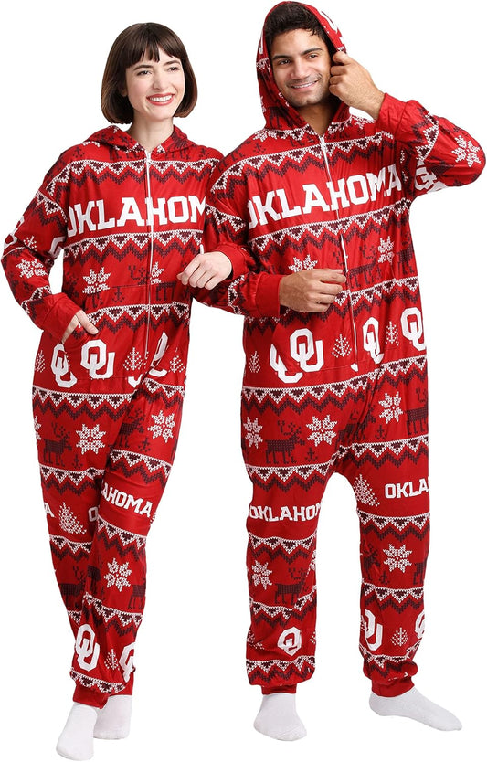 FOCO Unisex-Adult NCAA College Team Ugly Pattern Matching Holiday Pajamas One Piece Onsie