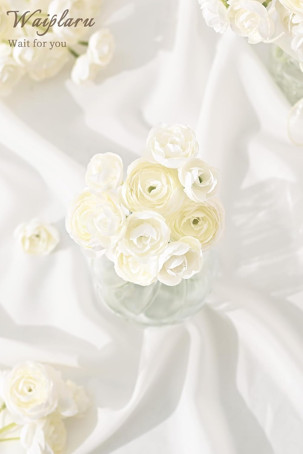 Waipfaru Ranunculus Artificial Flowers, 18Pcs 14In Fake Peonies Artificial Flowers, White Faux Flower for Vase Silk Flower Real Touch Faux Peony Bulk for DIY Wedding Bouquet Home Bridal Shower Decor