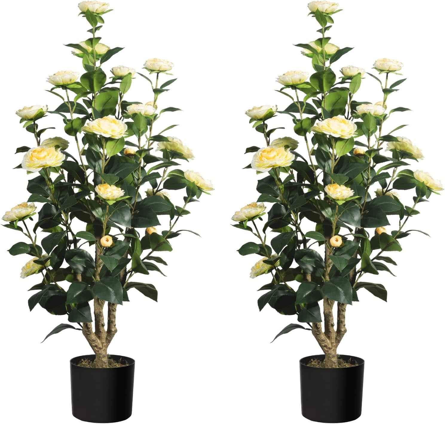 Romantic Season 2Pack Artificial Rose Flower Trees, 42Inch White Faux Rose Tree with Green Leaves for Living Room Office Home Outdoor Indoor Decor