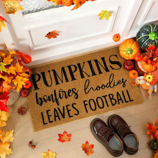 Ceenna Fall Coir Doormat Football Pumpkin Style Coir Welcome Mats Autumn Non Slip Floor Mats Thanksgiving Indoor Entrance Door Mat Porch Front Decor, 16 X 28 Inch(Pumpkin Bonfire)