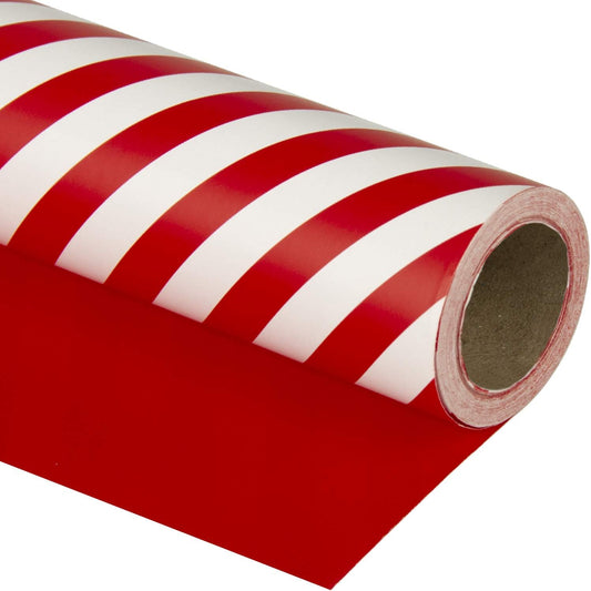 WRAPAHOLIC 30 Inch Reversible Wrapping Paper - Jumbo Roll Red and Stripes Design for Birthday, Holiday, Wedding, Baby Shower Wrap - 30 Inch X 33 Feet