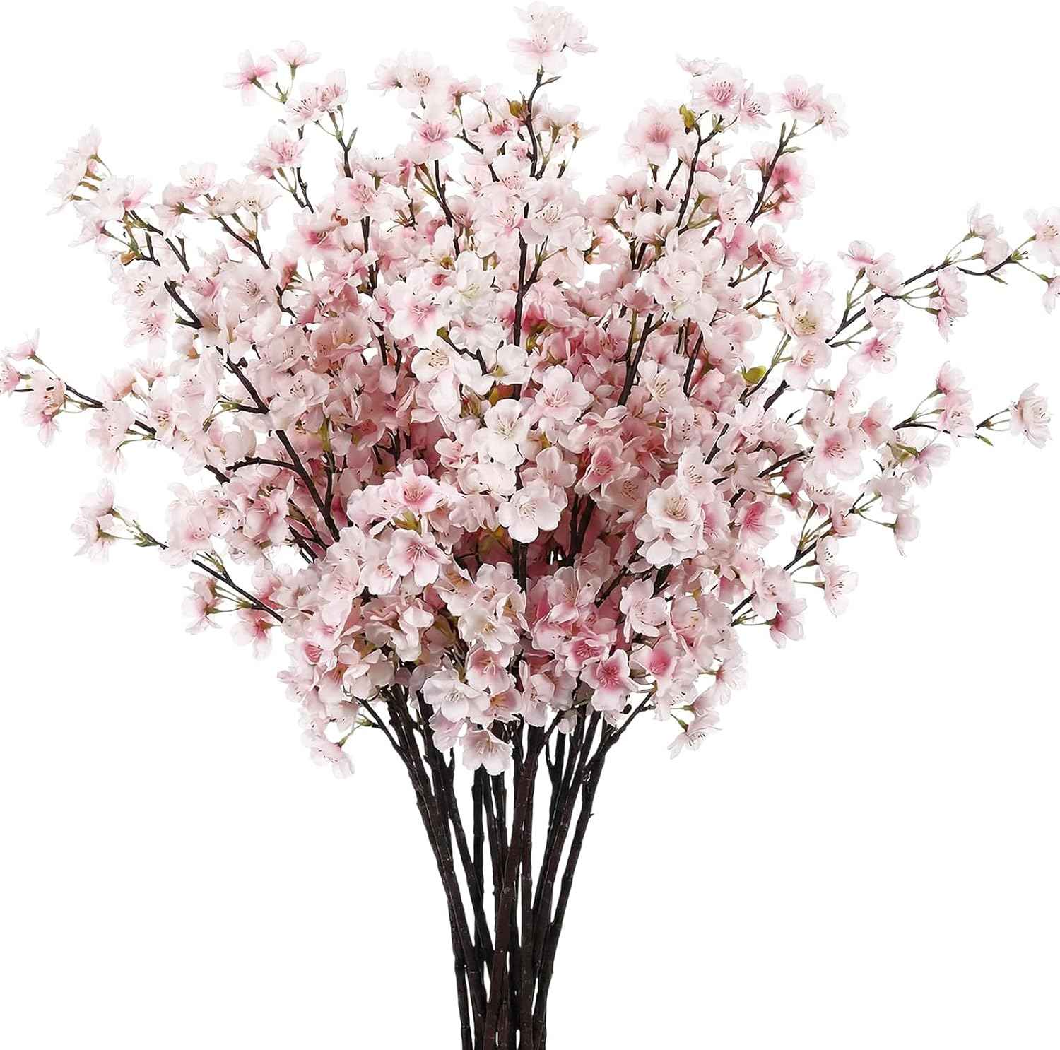 Giegxin 8 Pcs Silk Cherry Blossom Branches Cherry Blossom Tree Stems Long Stem Artificial Flowers for Tall Vase Flowers for Home Wedding Vase Floral Arrangements (Pink,39.4")