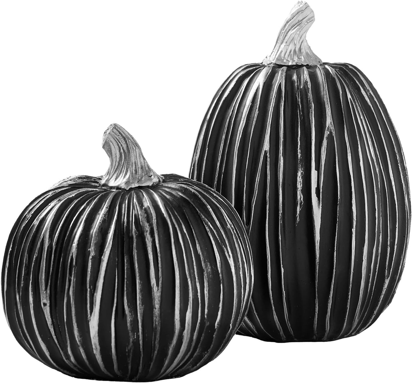 Thanksgiving Resin Pumpkins Fall Decor, Brown and White Decorative Pumpkins Figurine, Artificial Carved Faux Pumpkin Statues for Rustic Fall Tabletop Home Decor, Farmhouse, Autumn, Harvest, Wedding