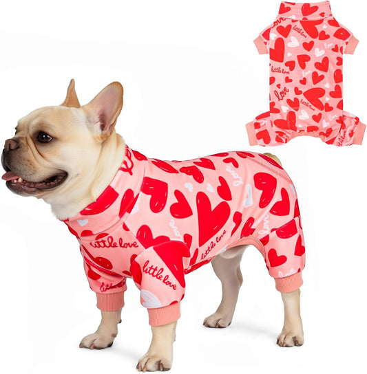 Adorable KYEESE Valentine's Day Dog Pajamas - Lightweight Heart Print Onesie for Small Dogs, Soft and Stretchy PJs in Pink, Large Size