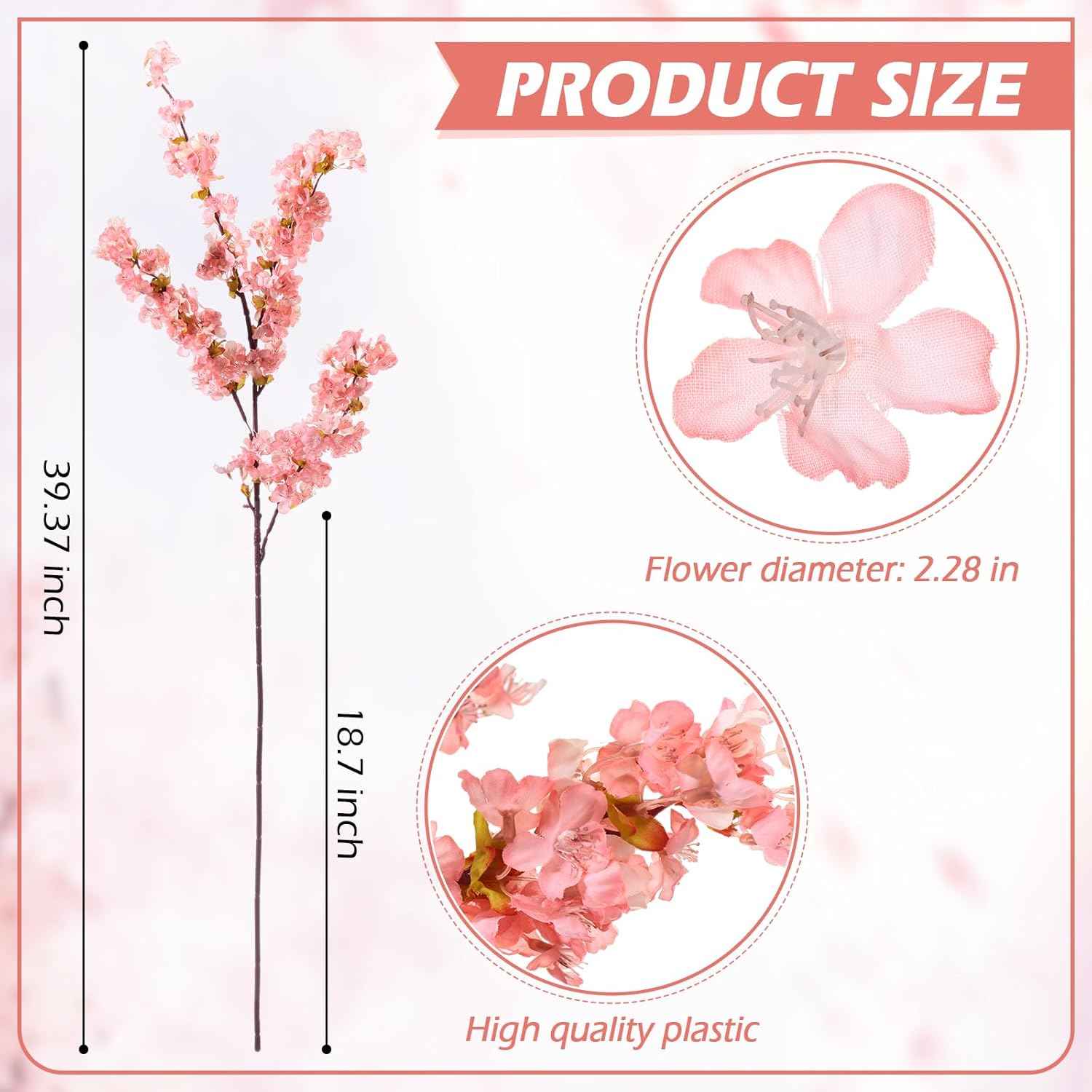 Giegxin 8 Pcs Silk Cherry Blossom Branches Cherry Blossom Tree Stems Long Stem Artificial Flowers for Tall Vase Flowers for Home Wedding Vase Floral Arrangements (Pink,39.4")