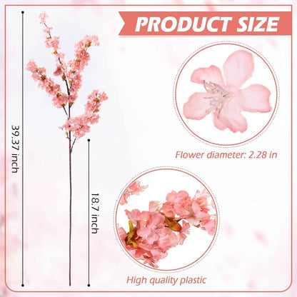 Giegxin 8 Pcs Silk Cherry Blossom Branches Cherry Blossom Tree Stems Long Stem Artificial Flowers for Tall Vase Flowers for Home Wedding Vase Floral Arrangements (Pink,39.4")