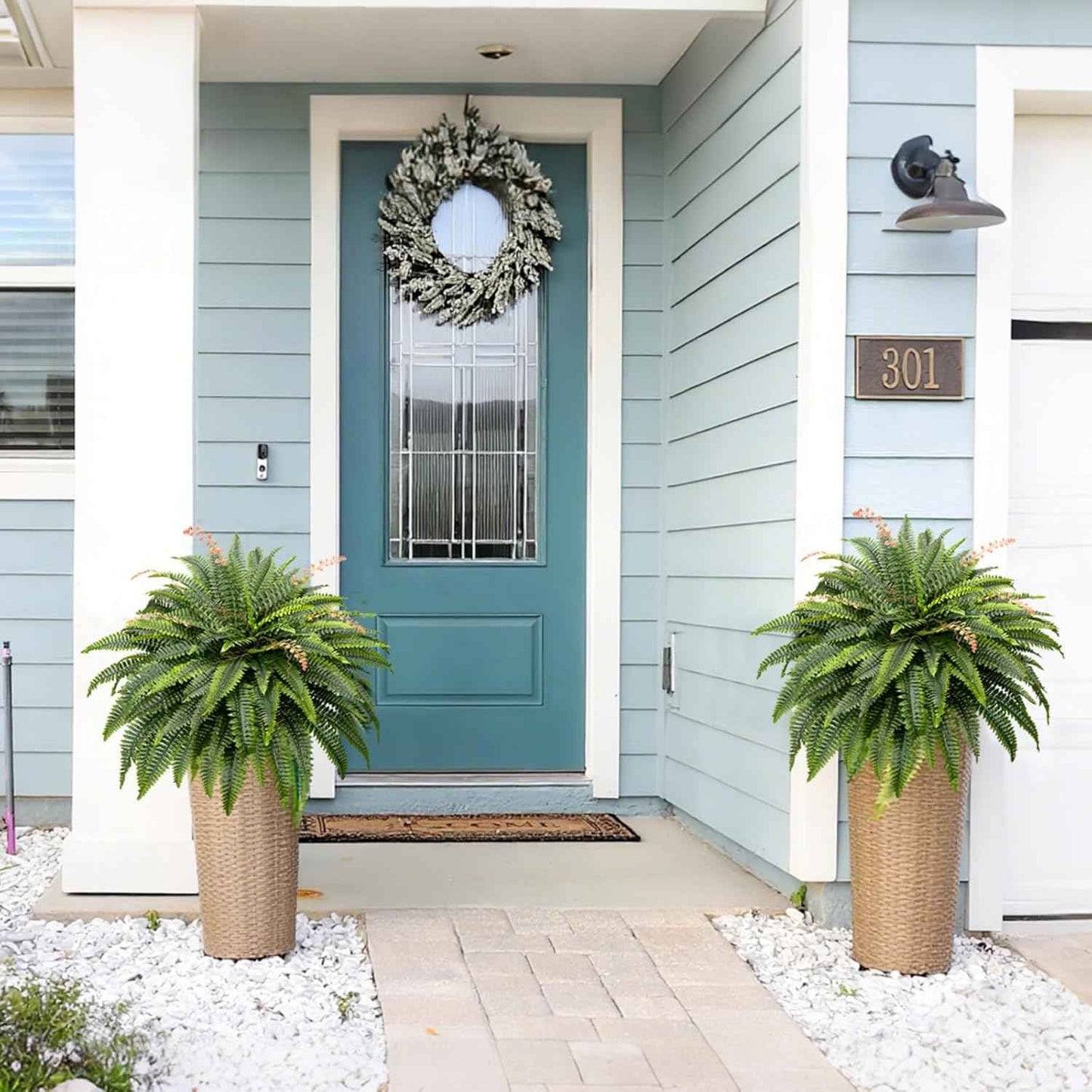 108 Branches Artificial Ferns for Home Decor - Large 50" Set of 2 Faux Boston Ferns for Outdoor Planters and Garden Decor