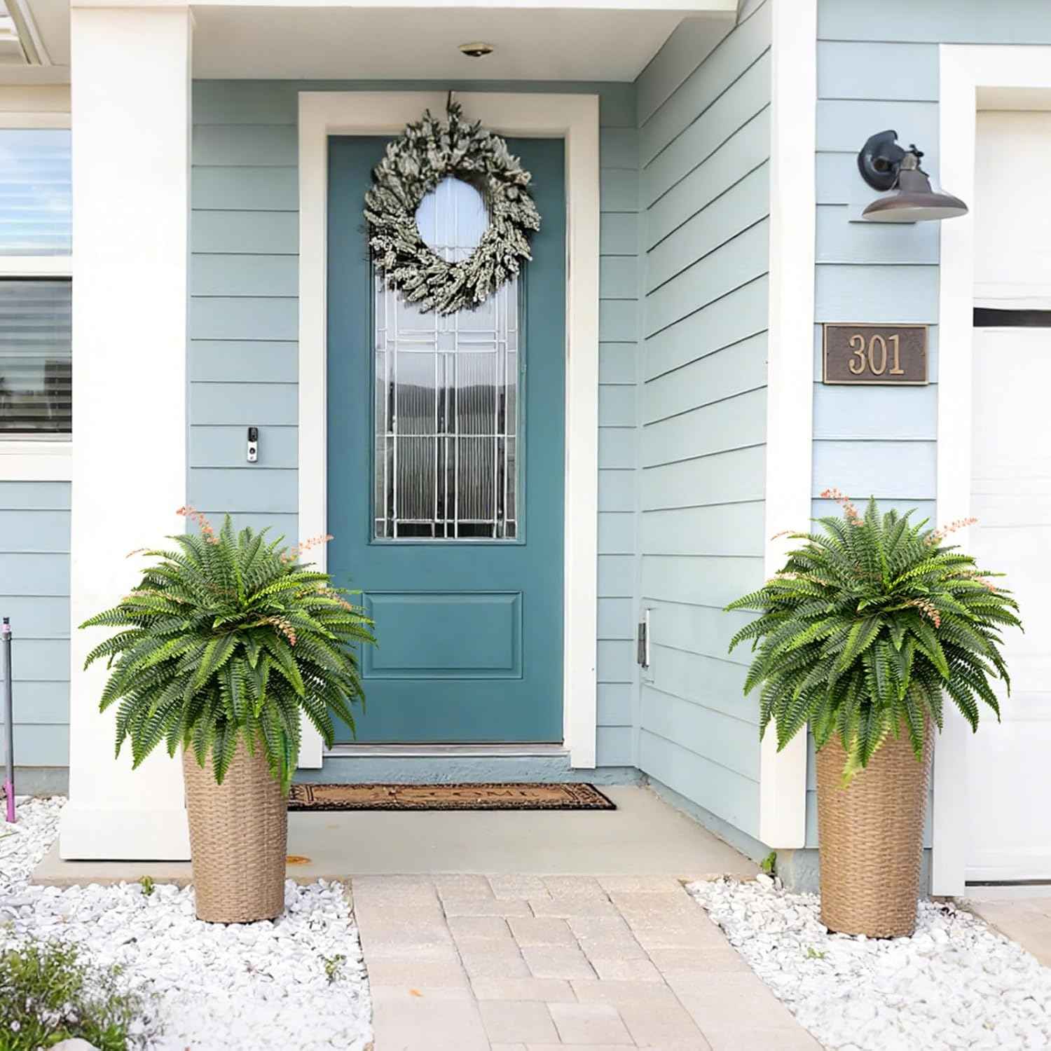 108 Branches Artificial Ferns for Home Decor - Large 50" Set of 2 Faux Boston Ferns for Outdoor Planters and Garden Decor