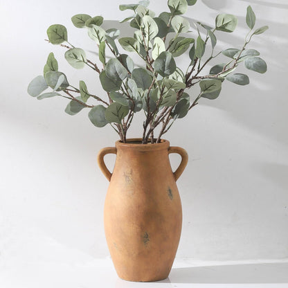 Large Ceramic Vase - 11.41 Inch Tall Rustic Vase with 2 Handles, Decorative Flower Vases for Home Decor, Living Room Shelf Decor, Table Office