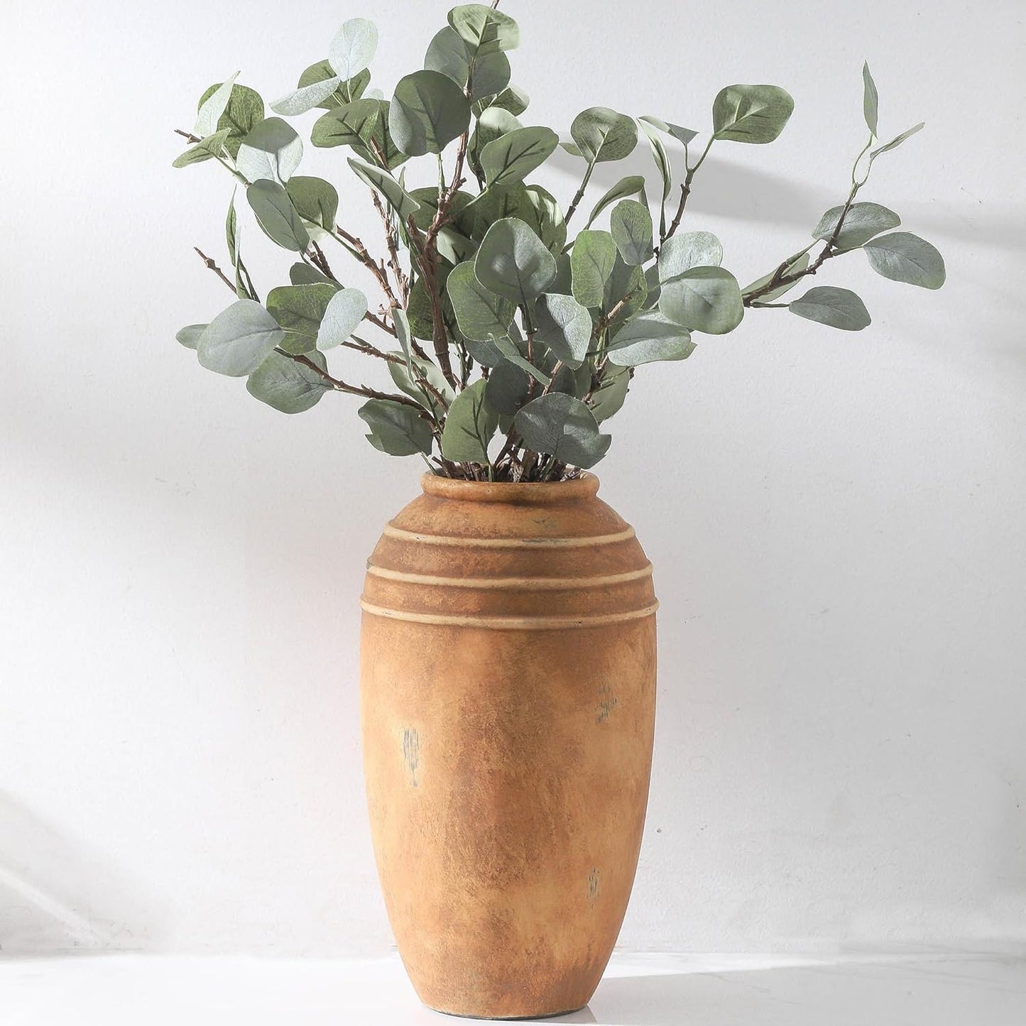Large Ceramic Vase - 11.41 Inch Tall Rustic Vase with 2 Handles, Decorative Flower Vases for Home Decor, Living Room Shelf Decor, Table Office