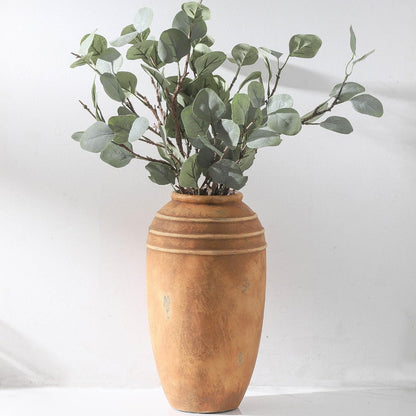 Large Ceramic Vase - 11.41 Inch Tall Rustic Vase with 2 Handles, Decorative Flower Vases for Home Decor, Living Room Shelf Decor, Table Office