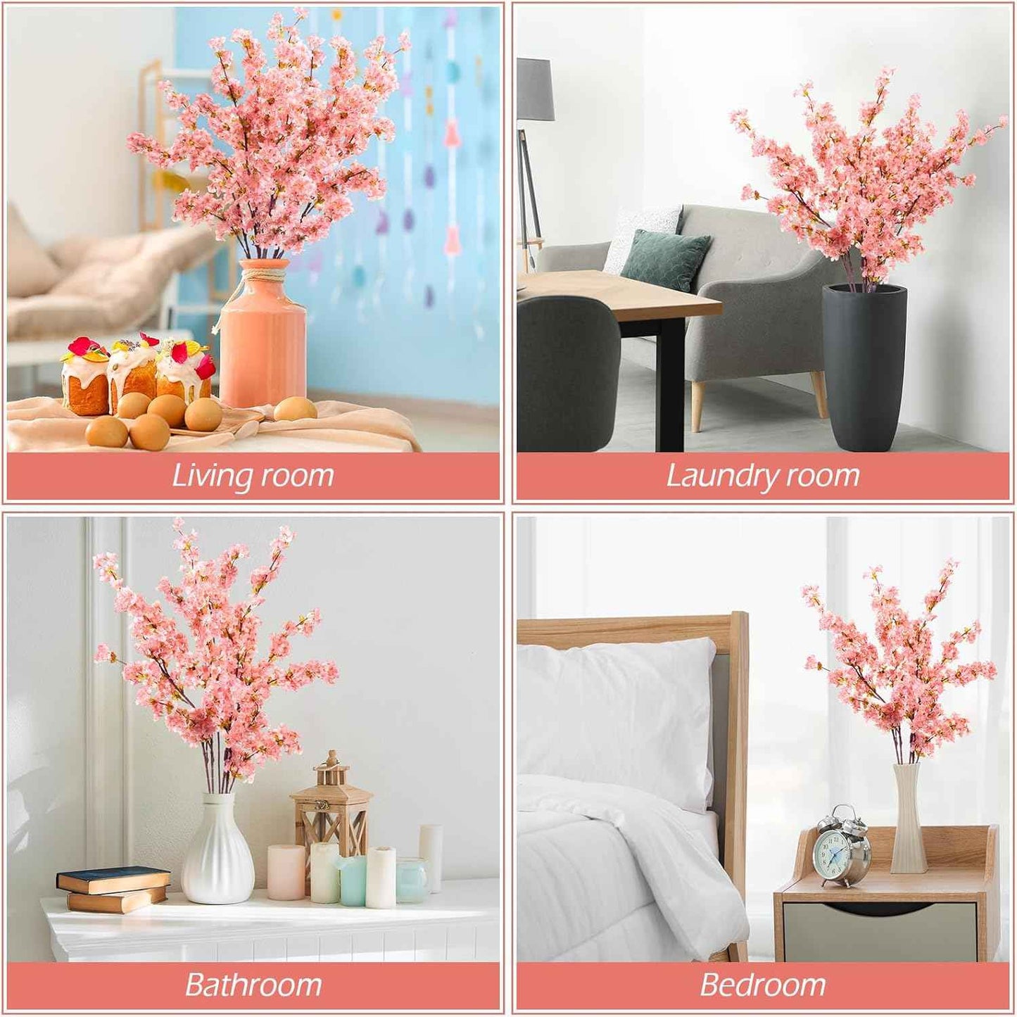 Giegxin 8 Pcs Silk Cherry Blossom Branches Cherry Blossom Tree Stems Long Stem Artificial Flowers for Tall Vase Flowers for Home Wedding Vase Floral Arrangements (Pink,39.4")