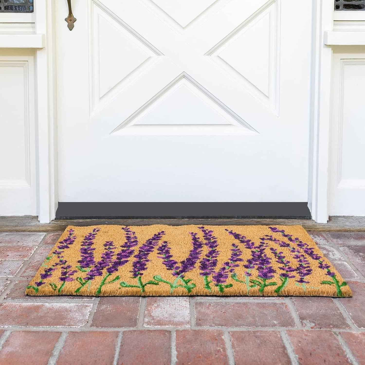 Spring Lavender Floral Coir Doormat - Stylish 17 x 30 Inch Welcome Mat for Your Front Door & Outdoor Entryway
