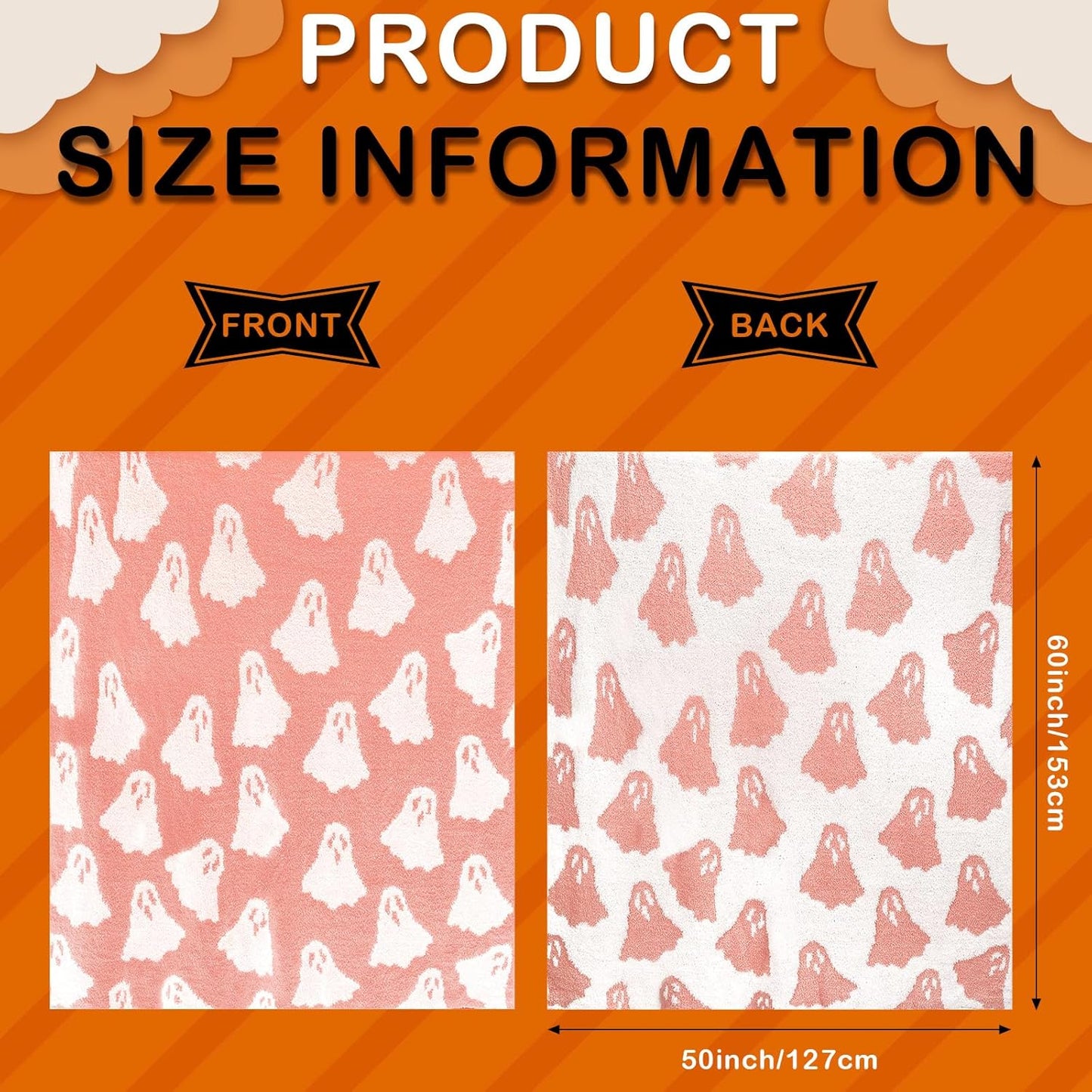 50 X 60'' Halloween Microfiber Throw Blanket Pink Ghost Blanket Soft, Cozy, Fluffy for Living Room, Sofa, Bed (Ghost, Peach Pink)
