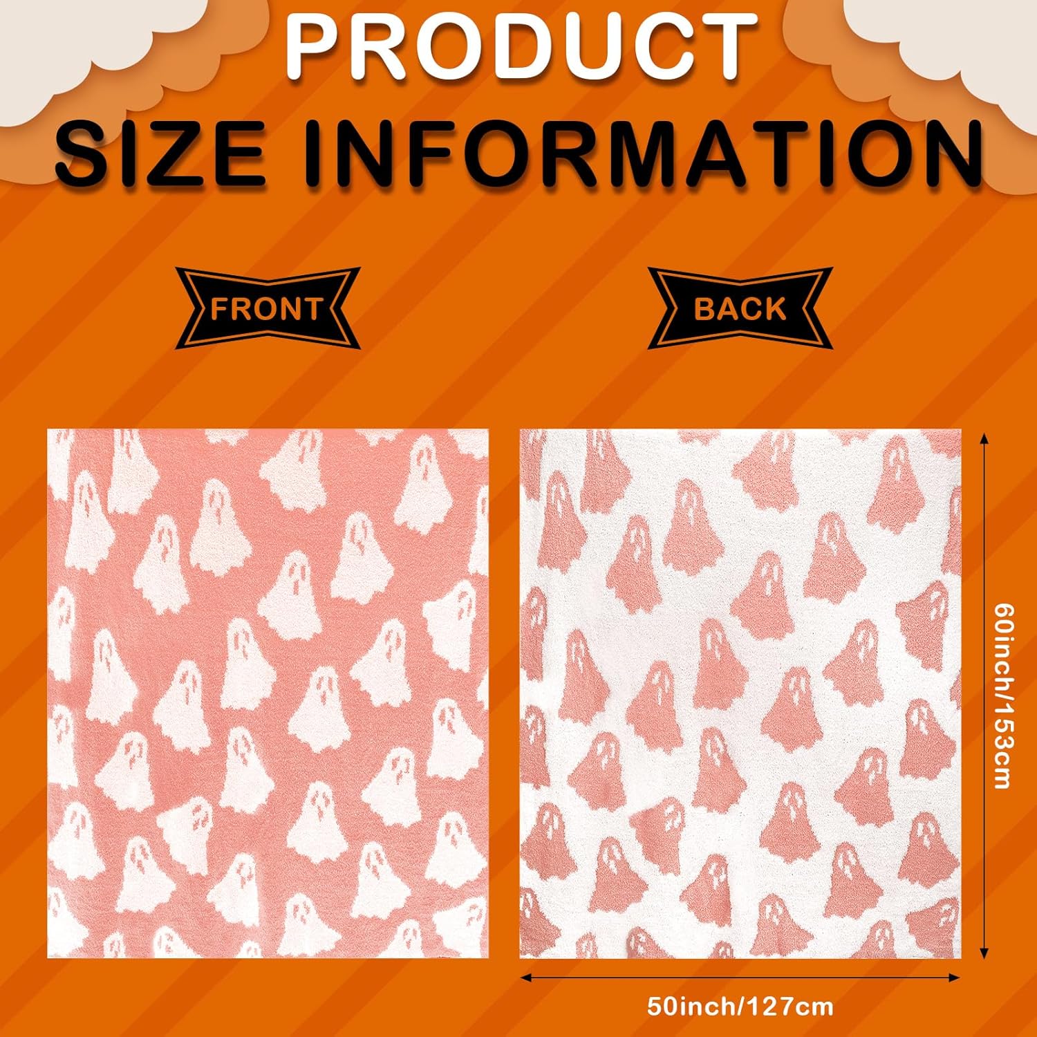 50 X 60'' Halloween Microfiber Throw Blanket Pink Ghost Blanket Soft, Cozy, Fluffy for Living Room, Sofa, Bed (Ghost, Peach Pink)