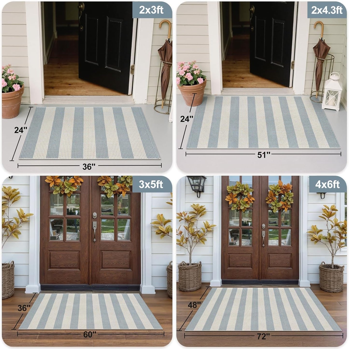 Washable Outdoor Rug 3'X5', Blue/White/Tan Outdoor Area Rug Entryway Rugs Indoor Door Mat Front Porch Rug Cotton Small Checkered Rug Floor Carpet for Entry/Patio/Bedroom/Living Room