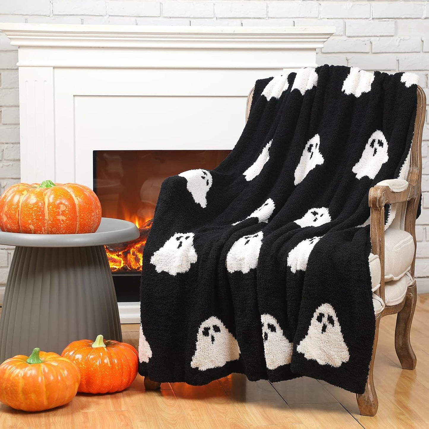 50 X 60'' Halloween Microfiber Throw Blanket Pink Ghost Blanket Soft, Cozy, Fluffy for Living Room, Sofa, Bed (Ghost, Peach Pink)