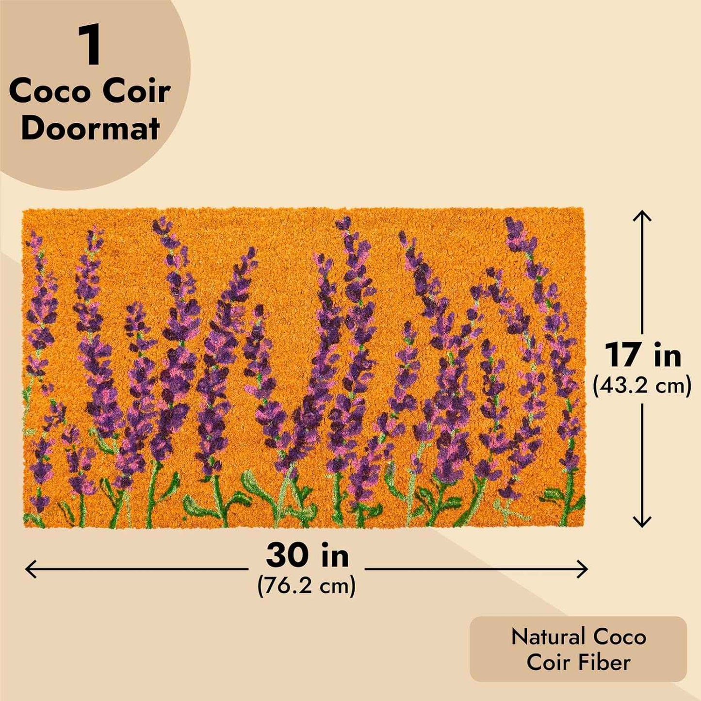 Spring Lavender Floral Coir Doormat - Stylish 17 x 30 Inch Welcome Mat for Your Front Door & Outdoor Entryway