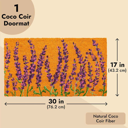 Spring Lavender Floral Coir Doormat - Stylish 17 x 30 Inch Welcome Mat for Your Front Door & Outdoor Entryway