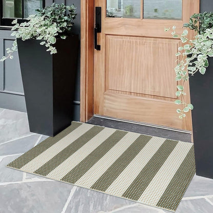 Washable Outdoor Rug 3'X5', Blue/White/Tan Outdoor Area Rug Entryway Rugs Indoor Door Mat Front Porch Rug Cotton Small Checkered Rug Floor Carpet for Entry/Patio/Bedroom/Living Room