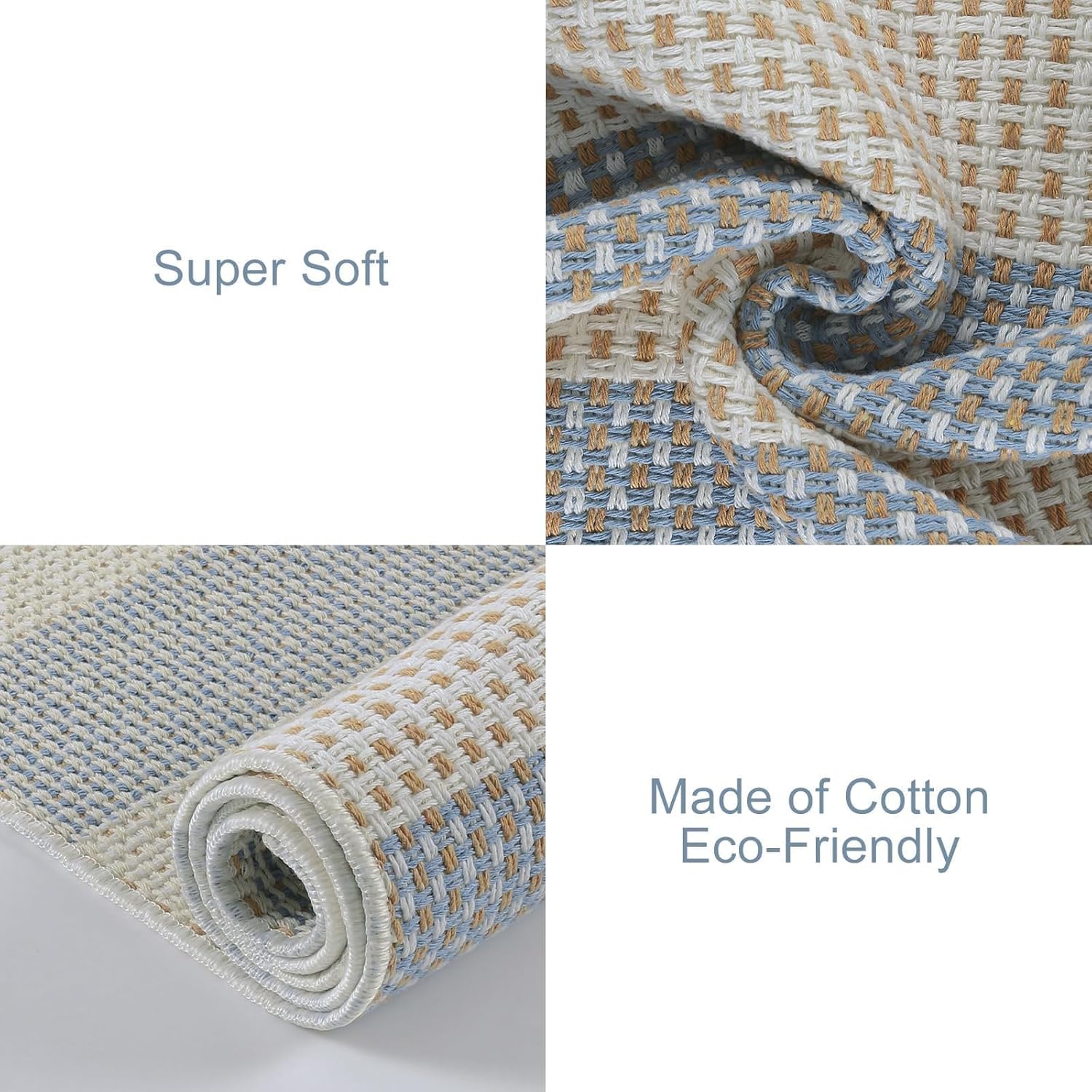 Washable Outdoor Rug 3'X5', Blue/White/Tan Outdoor Area Rug Entryway Rugs Indoor Door Mat Front Porch Rug Cotton Small Checkered Rug Floor Carpet for Entry/Patio/Bedroom/Living Room