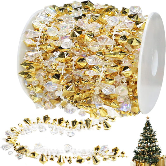 Transform Your Holiday Decor with Jishi's 16Ft Gold & Iridescent Twisted Bead Garland - Perfect for Christmas Trees and Festive Celebrations!