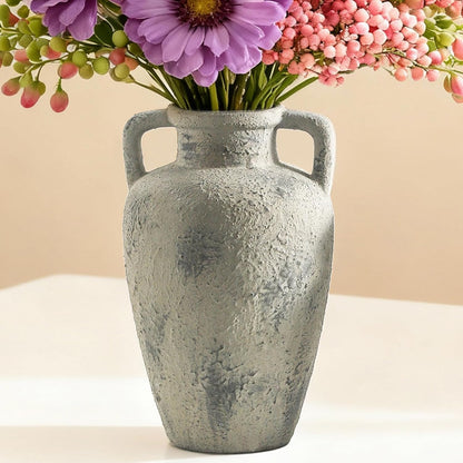 Large Ceramic Vase - 11.41 Inch Tall Rustic Vase with 2 Handles, Decorative Flower Vases for Home Decor, Living Room Shelf Decor, Table Office