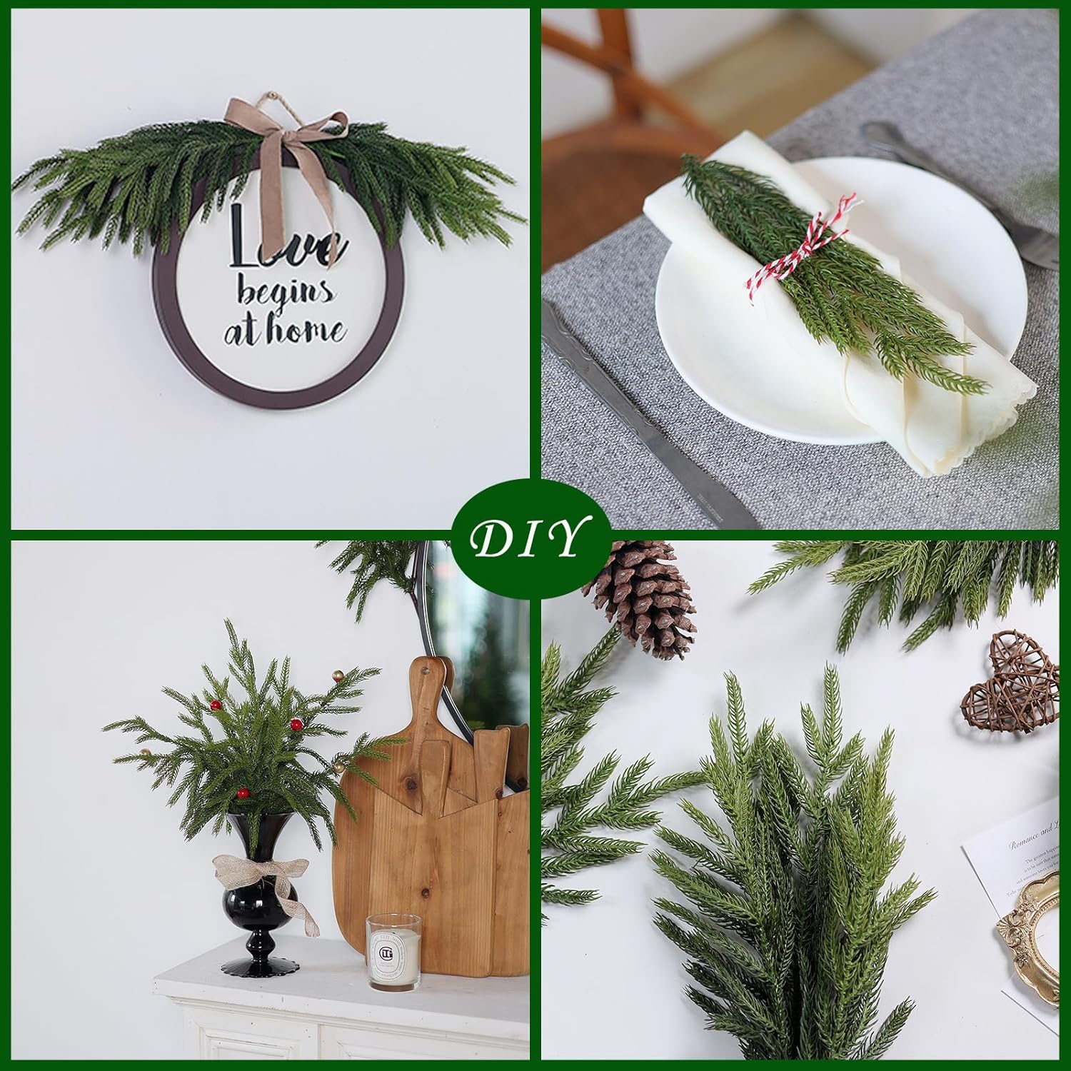 16 Pcs Real Touch Norfolk Pine Branch -18" Artificial Christmas Green Plants Branches Faux Greenery Stem Fake Cedar Pine Picks for Vase DIY Crafts Garland Wreath Xmas Indoor Outdoor Home Decor