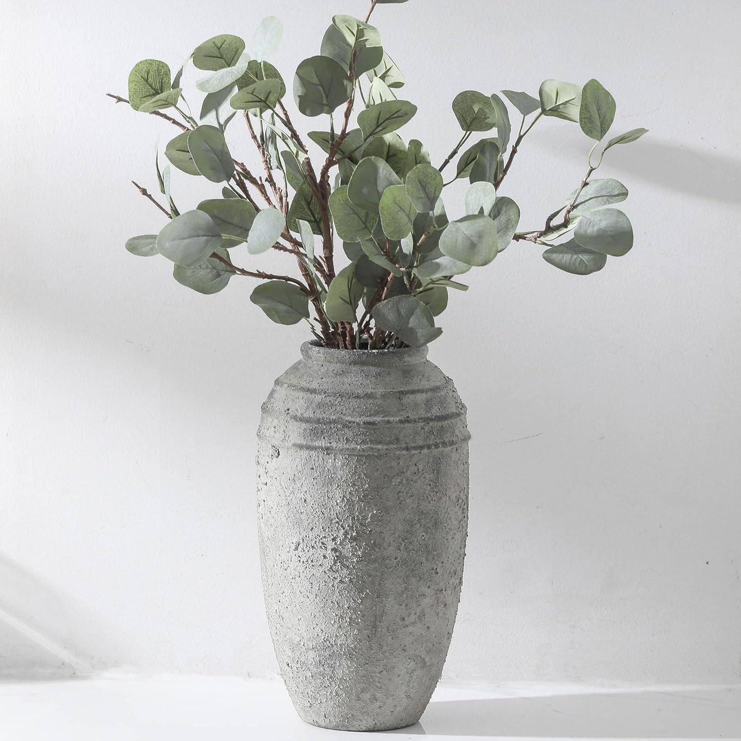Large Ceramic Vase - 11.41 Inch Tall Rustic Vase with 2 Handles, Decorative Flower Vases for Home Decor, Living Room Shelf Decor, Table Office