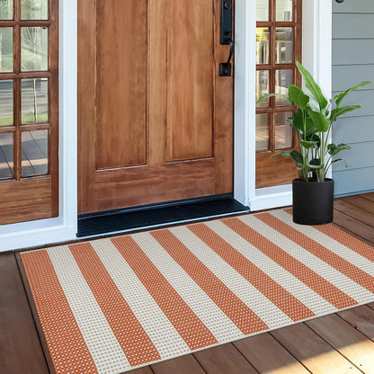 Washable Outdoor Rug 3'X5', Blue/White/Tan Outdoor Area Rug Entryway Rugs Indoor Door Mat Front Porch Rug Cotton Small Checkered Rug Floor Carpet for Entry/Patio/Bedroom/Living Room