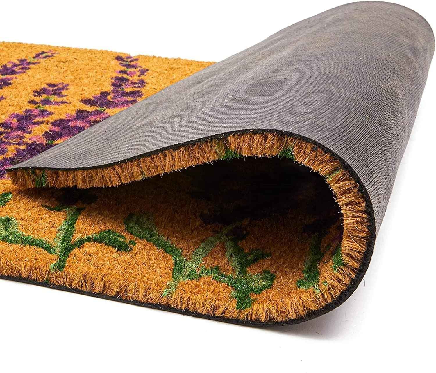 Spring Lavender Floral Coir Doormat - Stylish 17 x 30 Inch Welcome Mat for Your Front Door & Outdoor Entryway