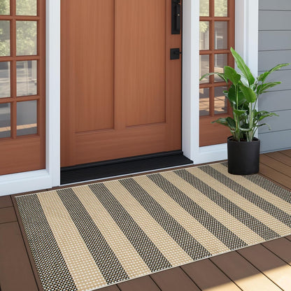Washable Outdoor Rug 3'X5', Blue/White/Tan Outdoor Area Rug Entryway Rugs Indoor Door Mat Front Porch Rug Cotton Small Checkered Rug Floor Carpet for Entry/Patio/Bedroom/Living Room