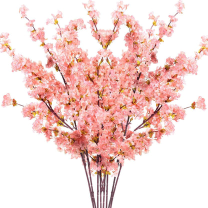 Giegxin 8 Pcs Silk Cherry Blossom Branches Cherry Blossom Tree Stems Long Stem Artificial Flowers for Tall Vase Flowers for Home Wedding Vase Floral Arrangements (Pink,39.4")