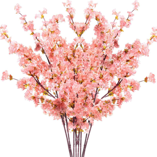 Giegxin 8 Pcs Silk Cherry Blossom Branches Cherry Blossom Tree Stems Long Stem Artificial Flowers for Tall Vase Flowers for Home Wedding Vase Floral Arrangements (Pink,39.4")