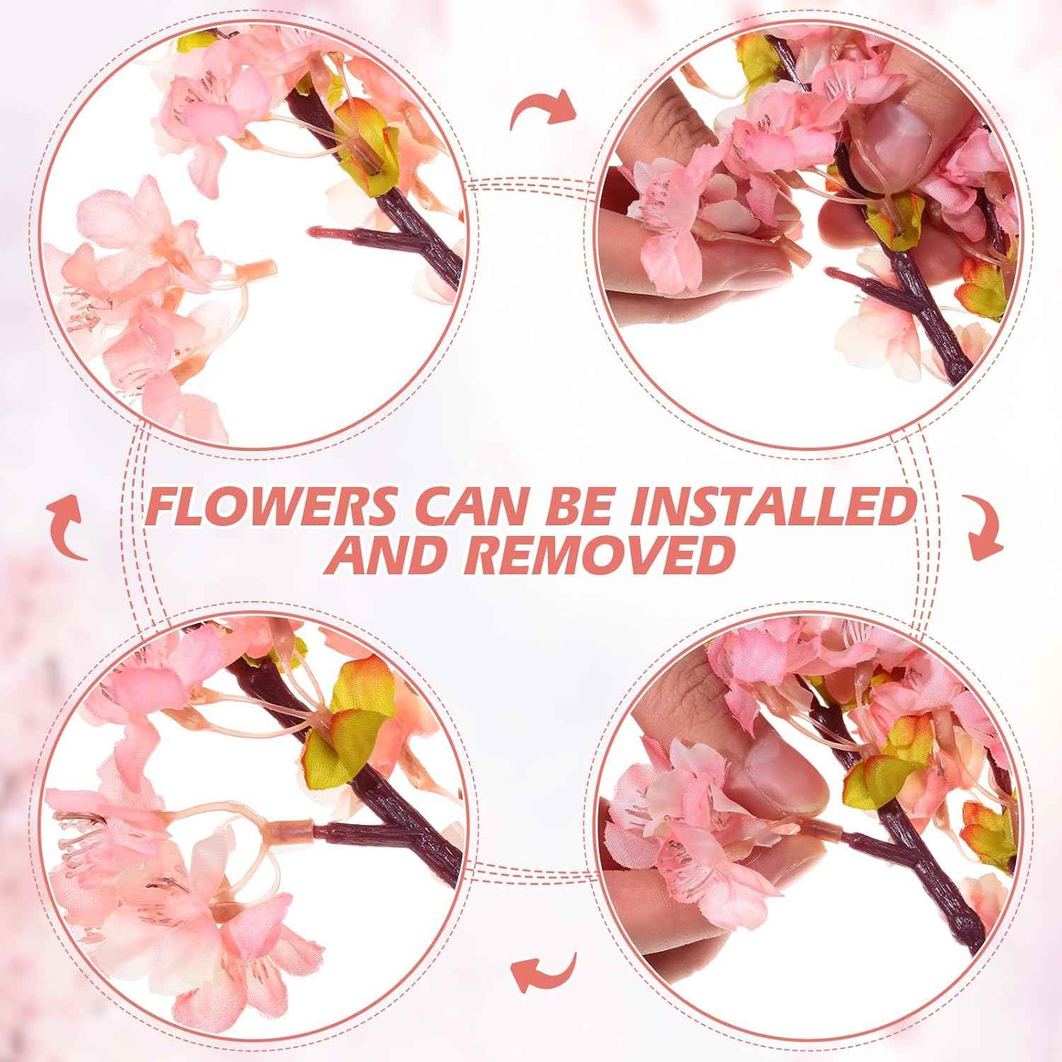 Giegxin 8 Pcs Silk Cherry Blossom Branches Cherry Blossom Tree Stems Long Stem Artificial Flowers for Tall Vase Flowers for Home Wedding Vase Floral Arrangements (Pink,39.4")
