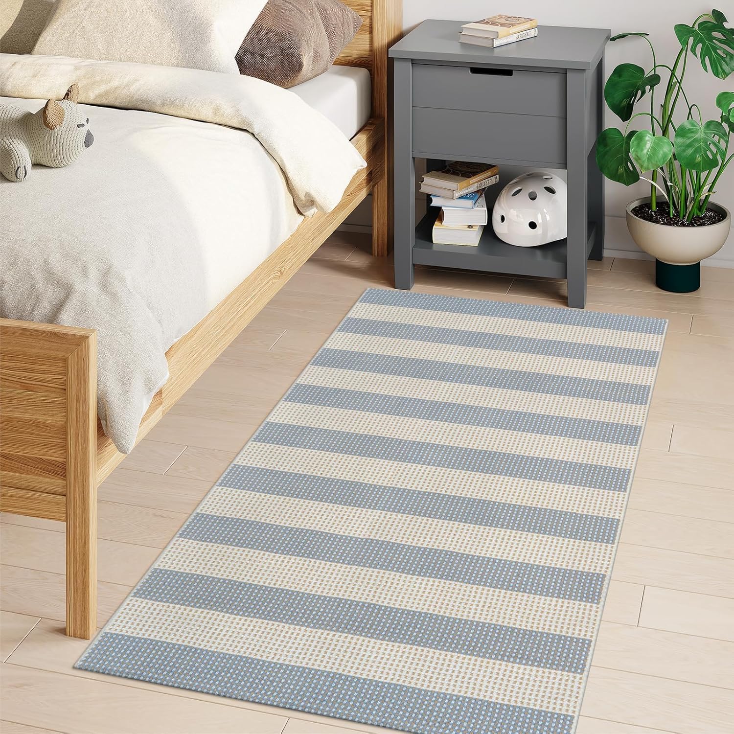 Washable Outdoor Rug 3'X5', Blue/White/Tan Outdoor Area Rug Entryway Rugs Indoor Door Mat Front Porch Rug Cotton Small Checkered Rug Floor Carpet for Entry/Patio/Bedroom/Living Room