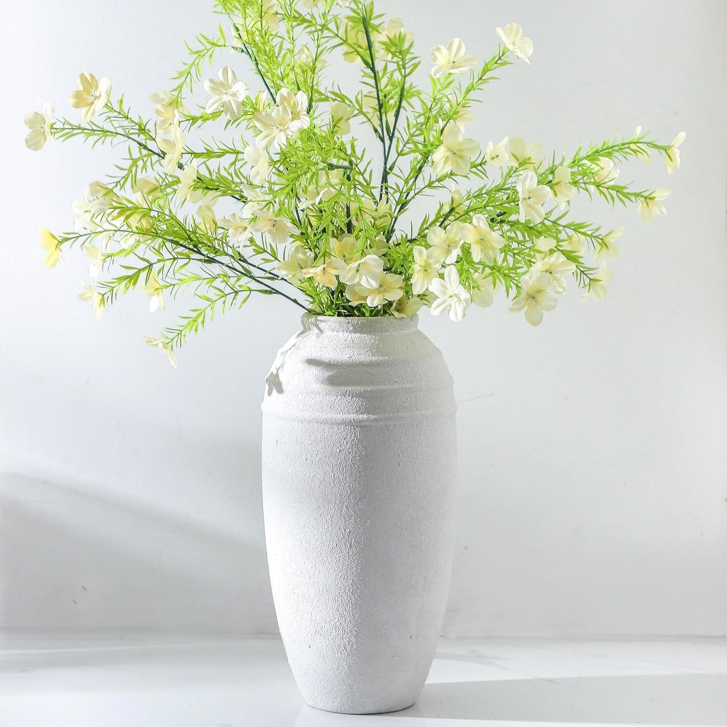 Large Ceramic Vase - 11.41 Inch Tall Rustic Vase with 2 Handles, Decorative Flower Vases for Home Decor, Living Room Shelf Decor, Table Office