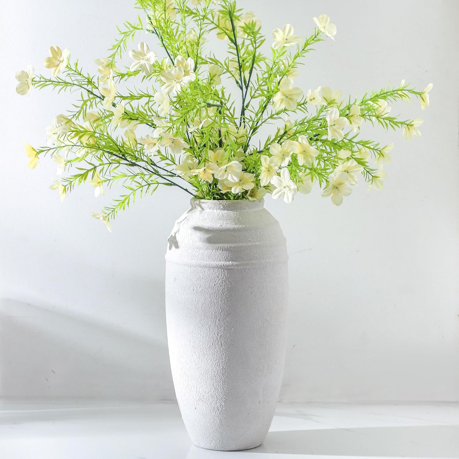 Large Ceramic Vase - 11.41 Inch Tall Rustic Vase with 2 Handles, Decorative Flower Vases for Home Decor, Living Room Shelf Decor, Table Office