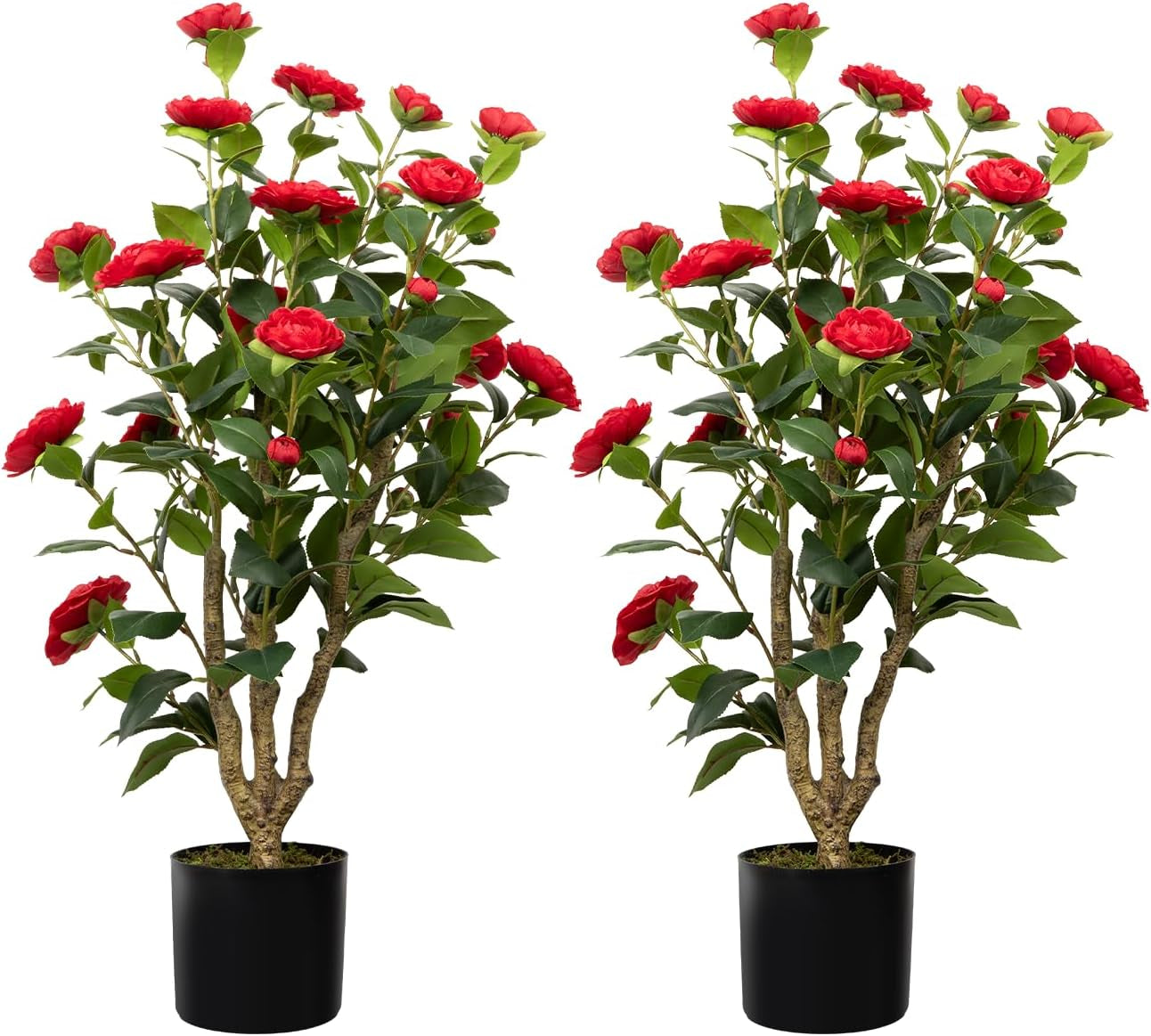 Artificial Camellia Tree, 3FT Yellow Fake Tree Blooming Camellia Flower Plant for Spring Home Front Door Outdoor Indoor Decoration