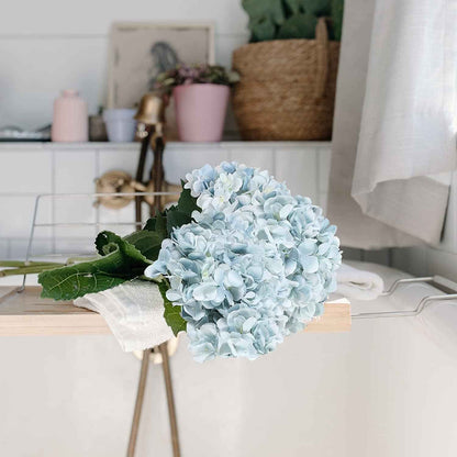 Blue Hydrangea Artificial Flowers 6Pcs Faux Hydrangea Flowers, Fake Flowers for Table Centerpiece, Blue Silk Hydrangea Flowers with Stems for Home Wedding Party Decor