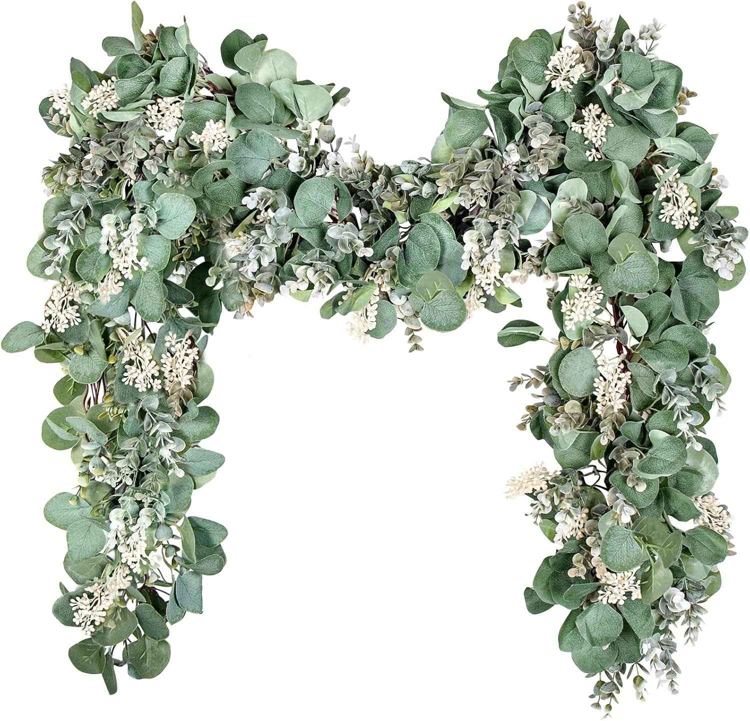 Ouddy Decor Eucalyptus Garland 6.56 Ft Lush Silver Dollar Leaves Boxwood Artificial Faux Greenery Vines for Baby Shower Wedding Party Table Runner Room Home Mantle Decor