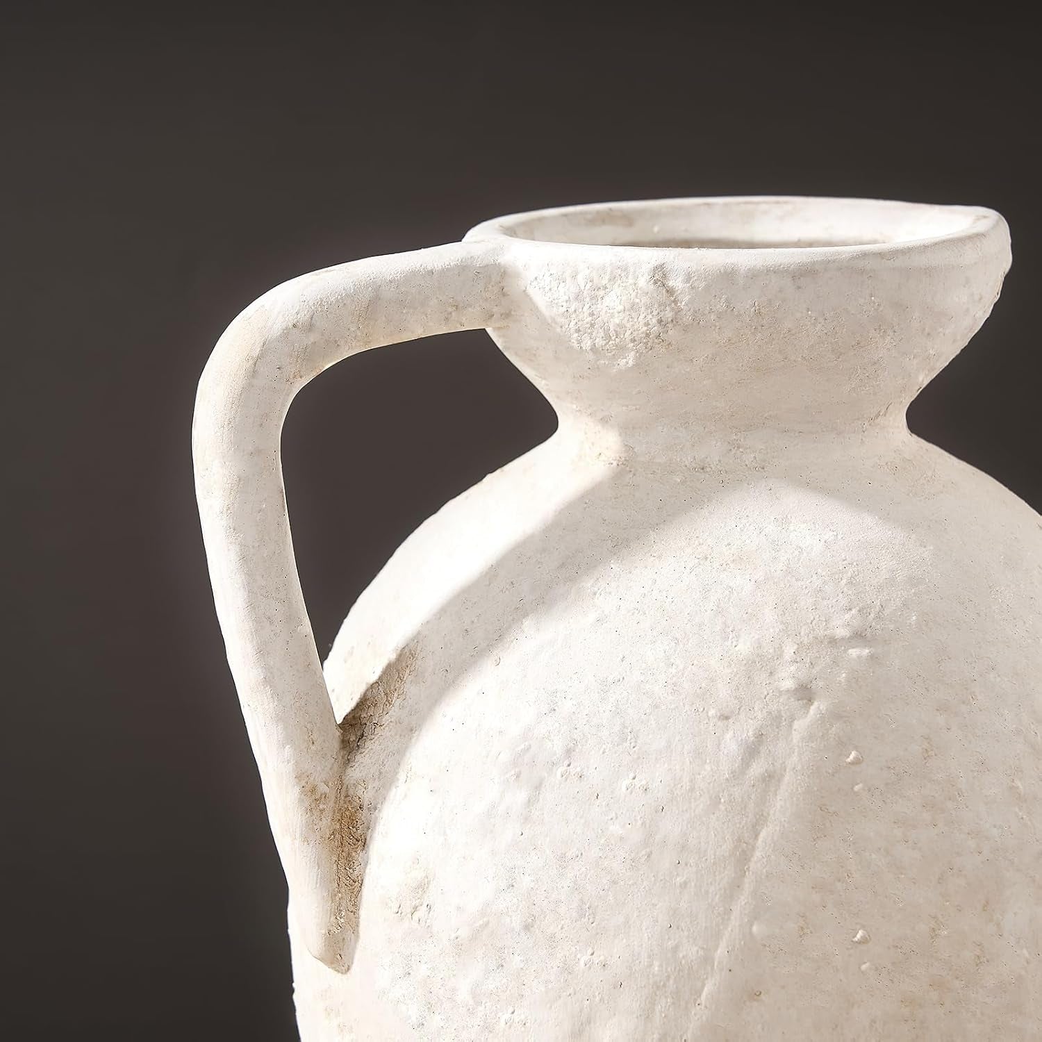 LUKA Rustic Farmhouse Terracotta Vase, 9.25 Inch with Handle, Neutral Tall Clay Vase for Living Room, Table, Shelf Decor (Off-White)