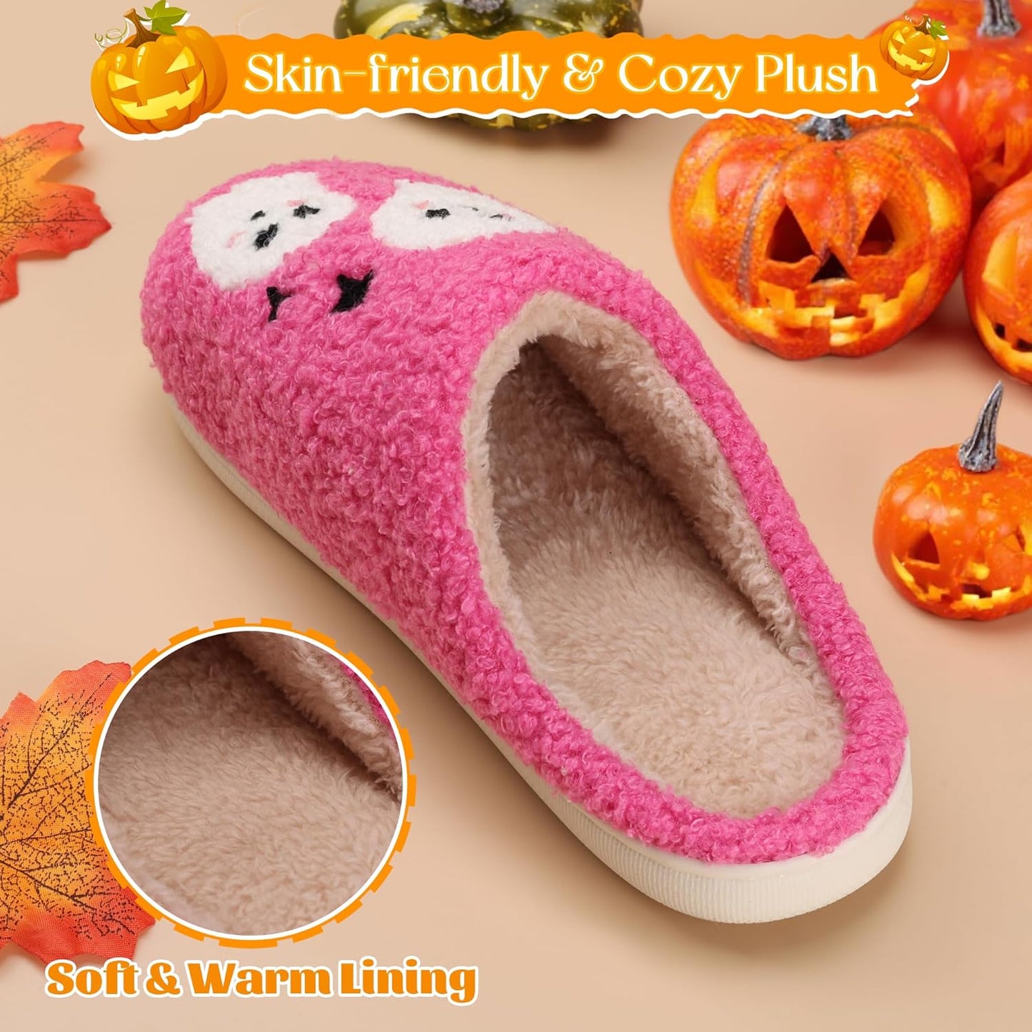 Halloween Slippers for Women Men Spooky Pumpkin Ghost Fuzzy Plush Warm Cozy Slippers Indoor Outdoor House Shoes