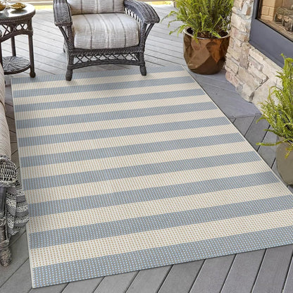 Washable Outdoor Rug 3'X5', Blue/White/Tan Outdoor Area Rug Entryway Rugs Indoor Door Mat Front Porch Rug Cotton Small Checkered Rug Floor Carpet for Entry/Patio/Bedroom/Living Room
