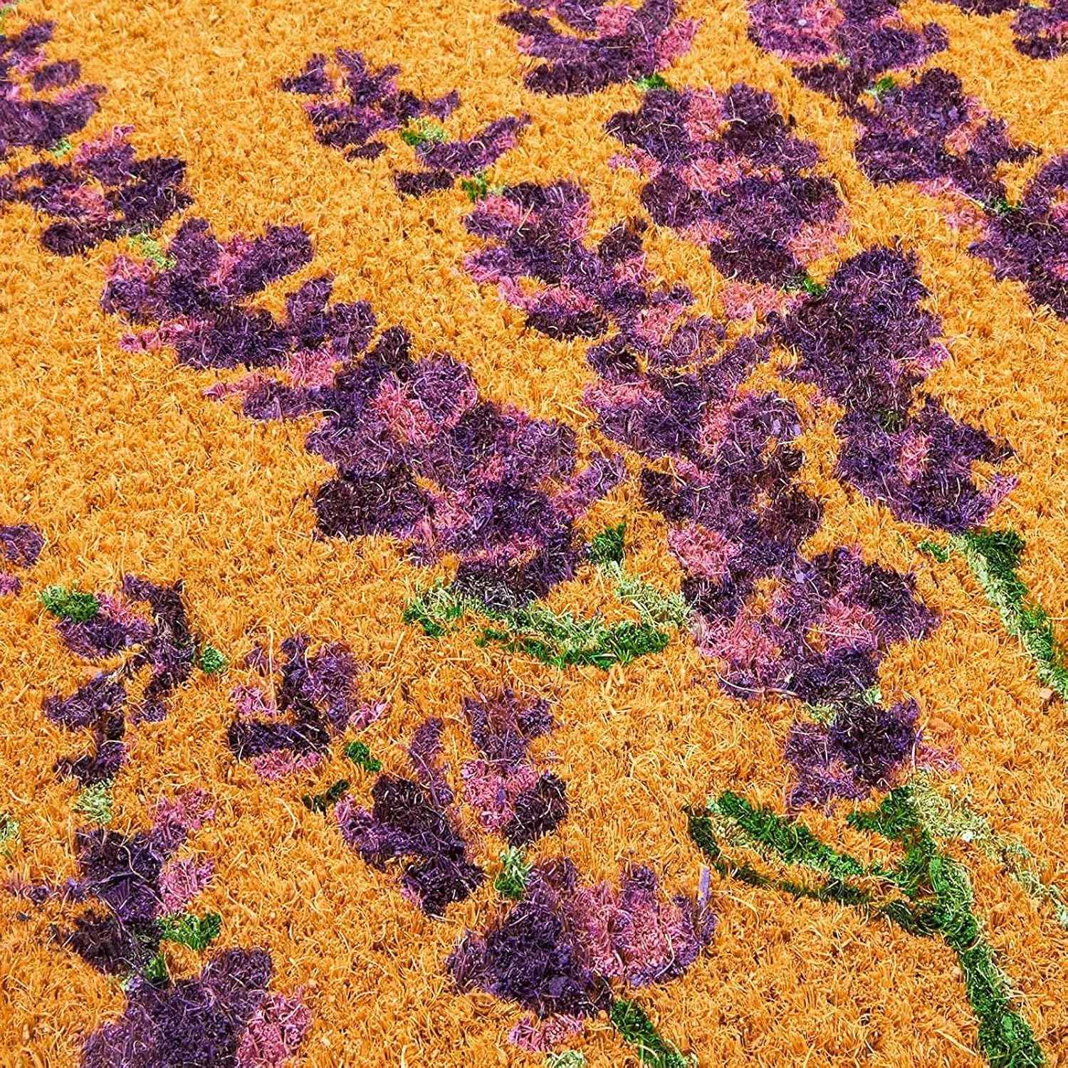Spring Lavender Floral Coir Doormat - Stylish 17 x 30 Inch Welcome Mat for Your Front Door & Outdoor Entryway