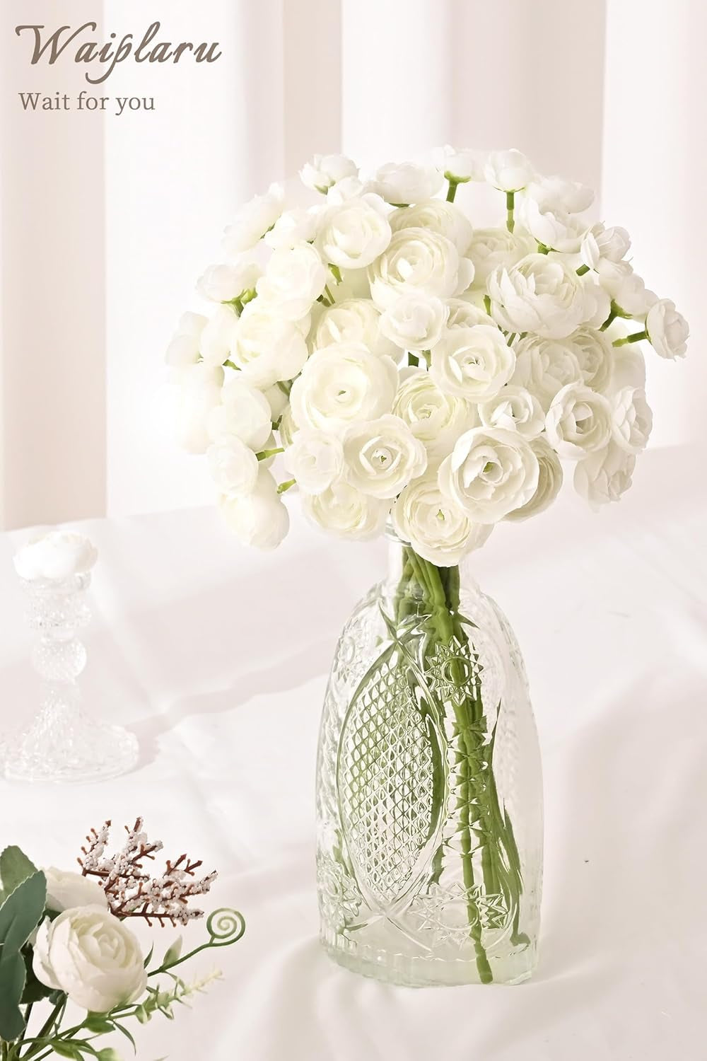 Waipfaru Ranunculus Artificial Flowers, 18Pcs 14In Fake Peonies Artificial Flowers, White Faux Flower for Vase Silk Flower Real Touch Faux Peony Bulk for DIY Wedding Bouquet Home Bridal Shower Decor