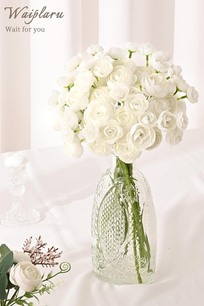 Waipfaru Ranunculus Artificial Flowers, 18Pcs 14In Fake Peonies Artificial Flowers, White Faux Flower for Vase Silk Flower Real Touch Faux Peony Bulk for DIY Wedding Bouquet Home Bridal Shower Decor